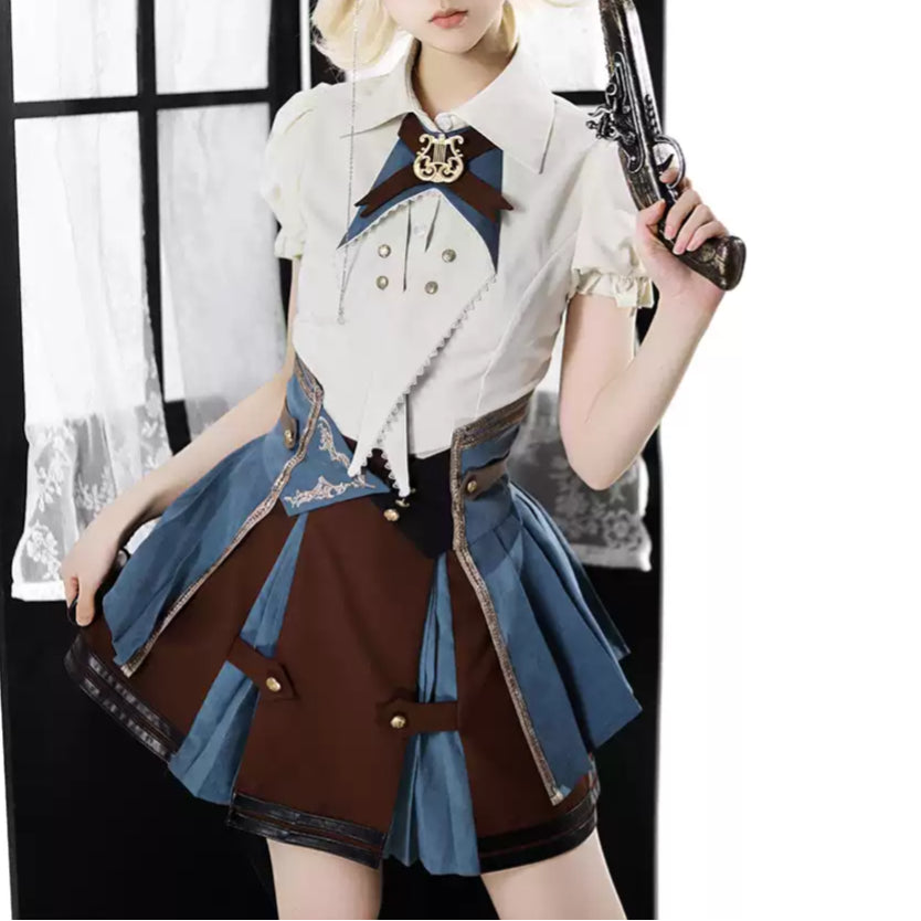 Steampunk Lolita Outfit Victorian Retro Color Blocked Skirt Corset Belt Set