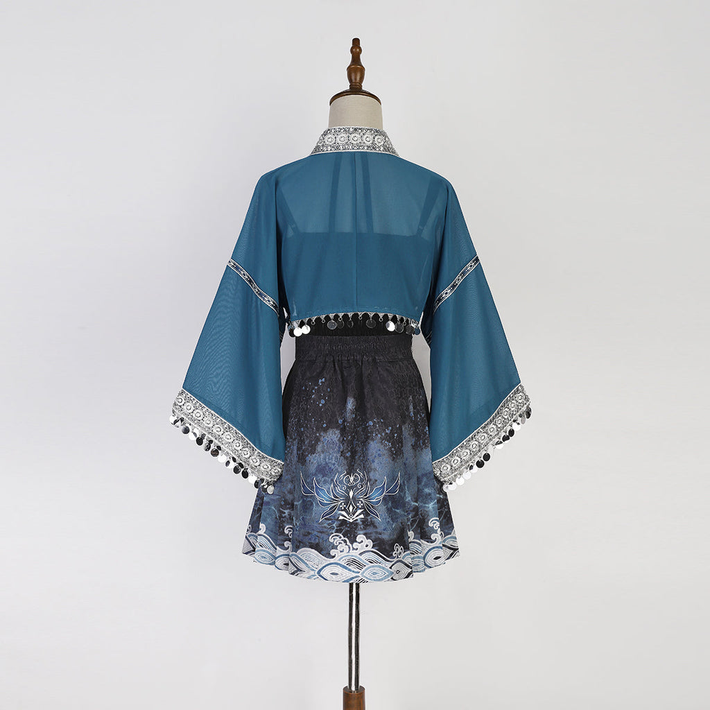 Modern Hanfu clothing Exotic Style Guofeng Short Ma Mian Skirt Blue Hanfu dress