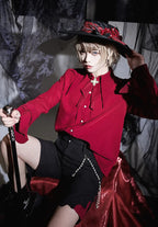 Elegant Retro Ouji Lolita Red Pointed Collar Long-Sleeved British Top