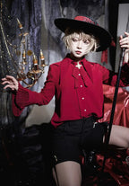 Elegant Retro Ouji Lolita Red Pointed Collar Long-Sleeved British Top