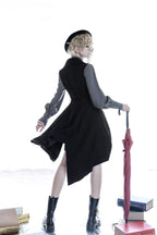 Ouji Fashion Black Long Vest Medieval Prince Asymmetrical Elegant Waistcoat