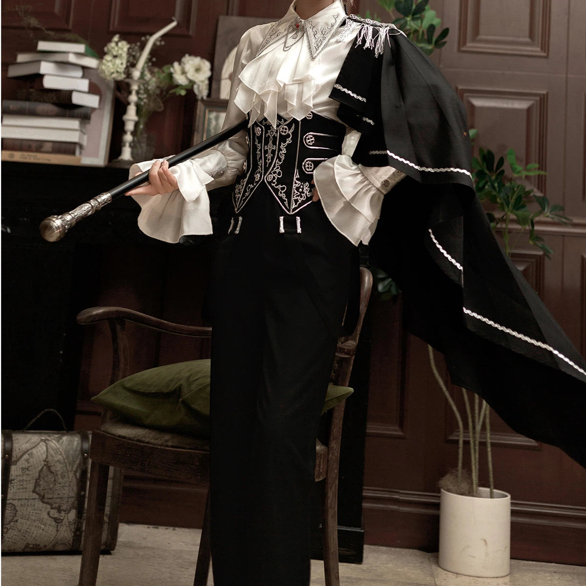 Ouji Fashion Lolita Gothic Noble Set Embroider Waistcoat Tailcoat Ensemble