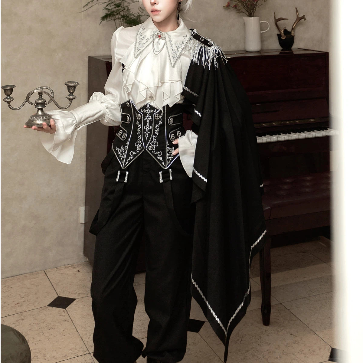 Ouji Fashion Lolita Gothic Noble Set Embroider Waistcoat Tailcoat Ensemble