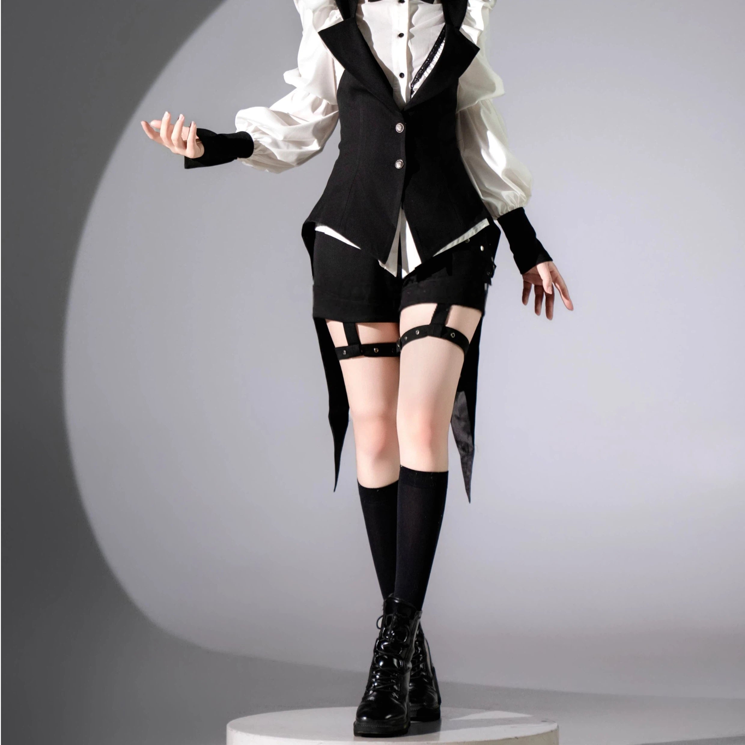 Ouji Fashion Lolita Set by Three Cats Original Design Black White Butler-Style Ensemble