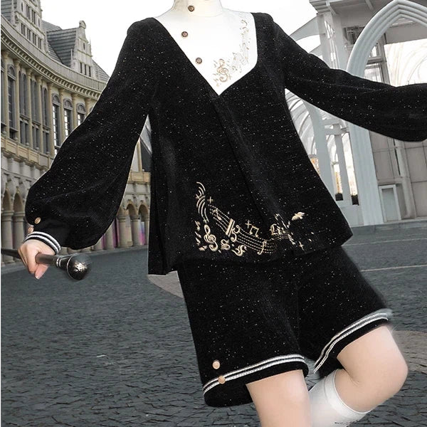 Ouji Lolita Fashion Black Set Gothic Academic Prince Style Ensemble