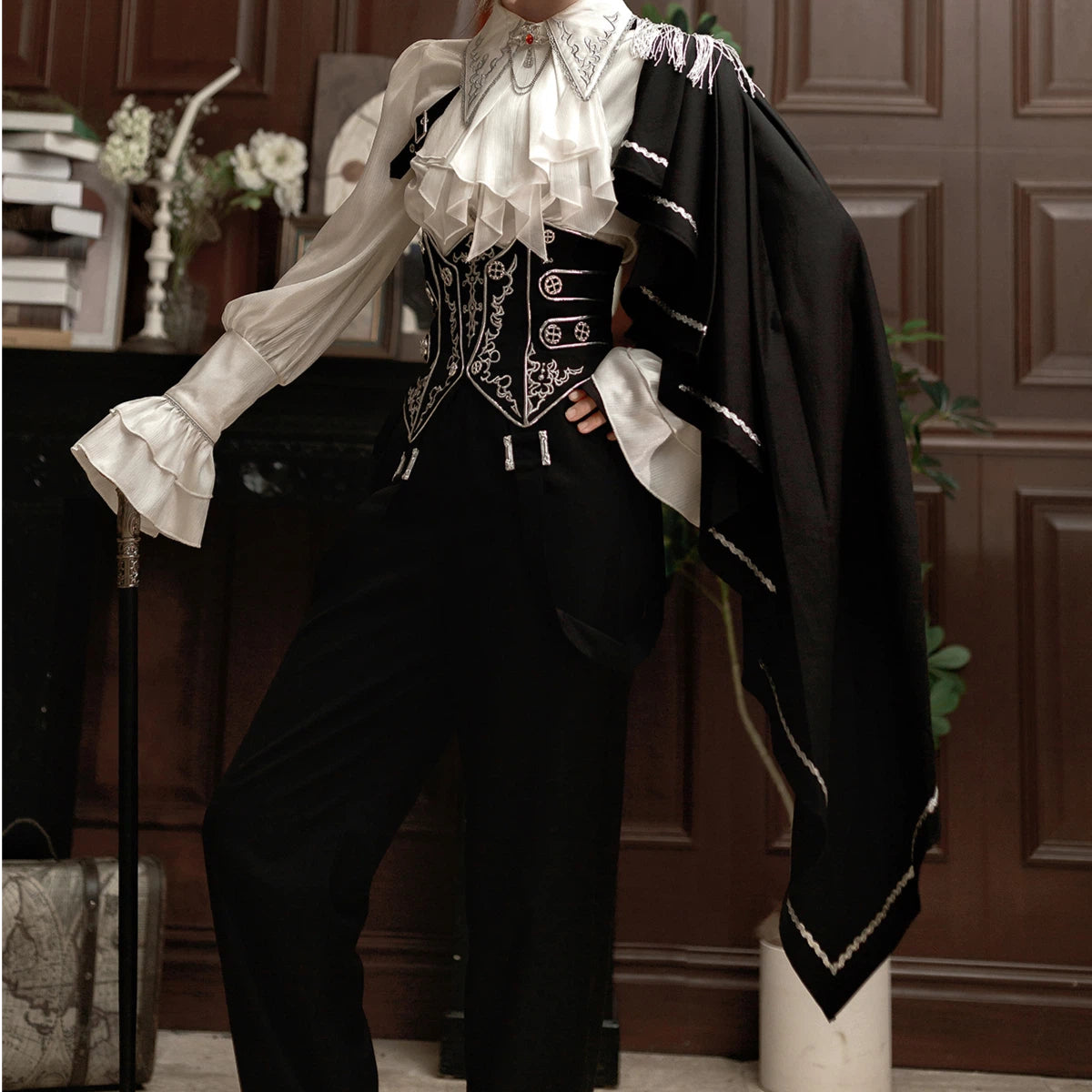 Ouji Fashion Lolita Gothic Noble Set Embroider Waistcoat Tailcoat Ensemble
