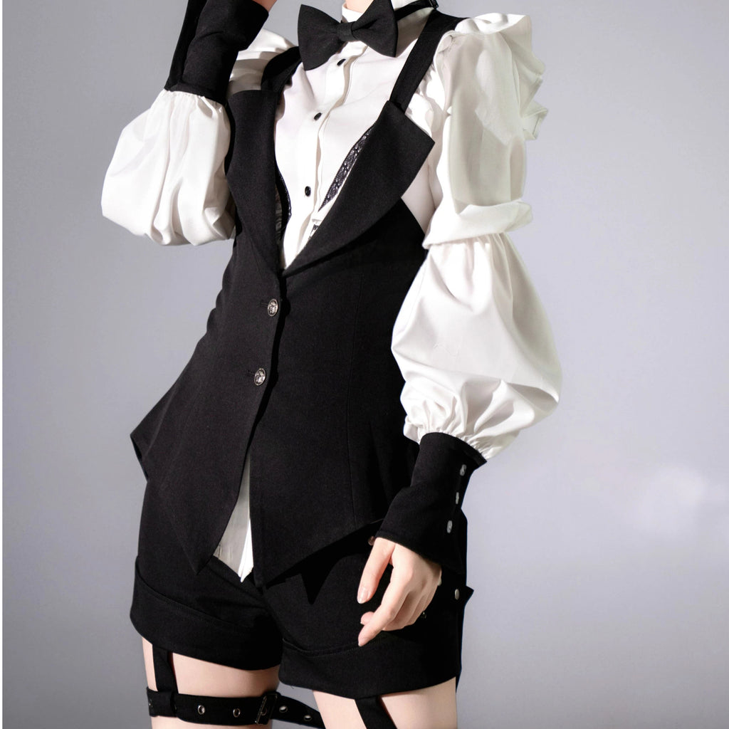 Ouji Fashion Lolita Set by Three Cats Original Design Black White Butler-Style Ensemble