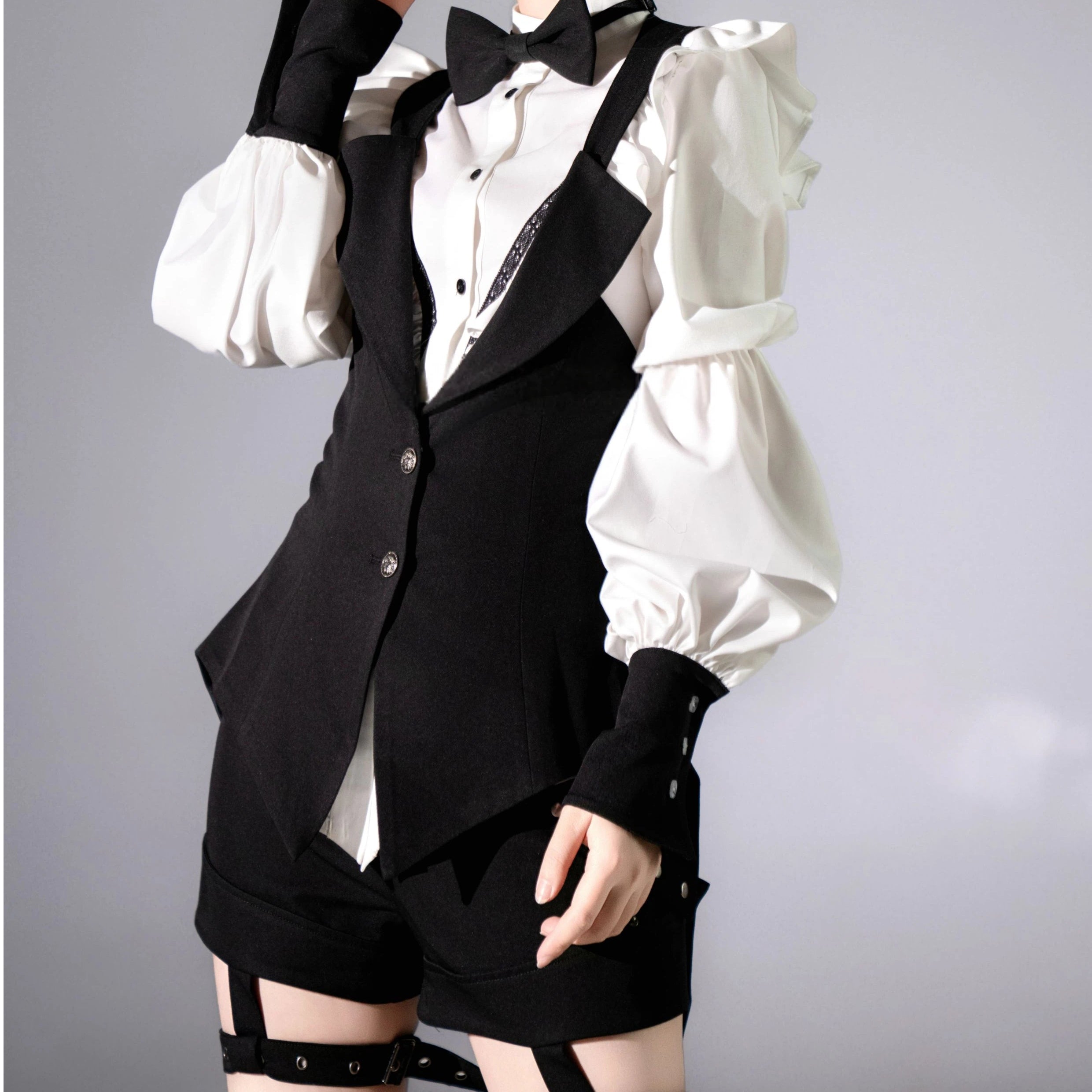 Ouji Fashion Lolita Set by Three Cats Original Design Black White Butler-Style Ensemble