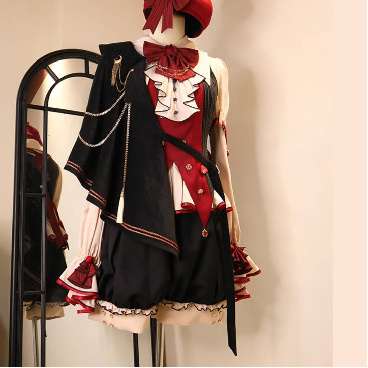 Ouji Fashion Lolita Steampunk Gothic Set Red Black Victorian Prince Style Ensemble