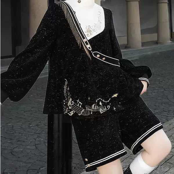Ouji Lolita Fashion Black Set Gothic Academic Prince Style Ensemble