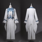 Ouji Fashion Lolita Victorian Blue White Set Embroider Tailcoat Ensemble