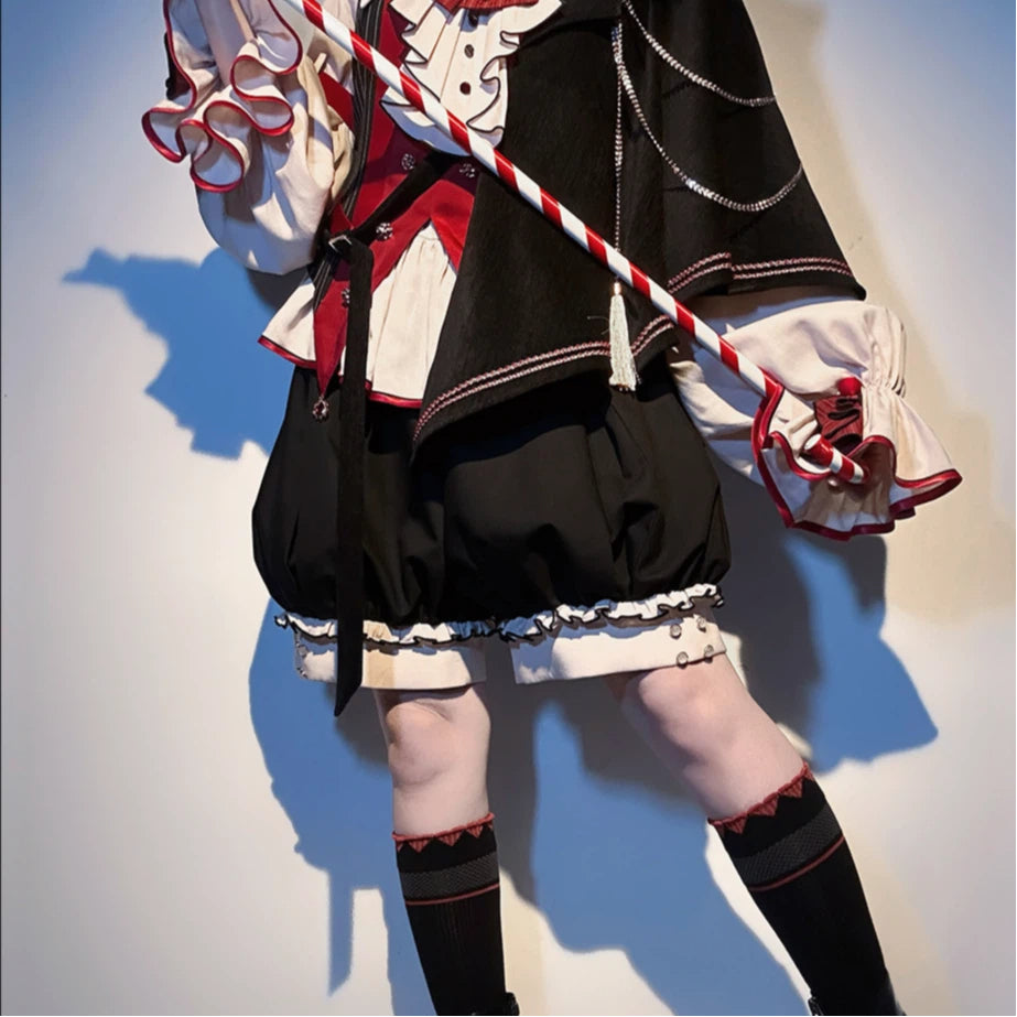 Ouji Fashion Lolita Steampunk Gothic Set Red Black Victorian Prince Style Ensemble