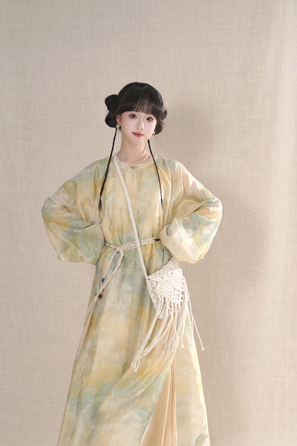 Modern Hanfu Yellow Hanfu Dress with Round Collar Robe and Sun Protection