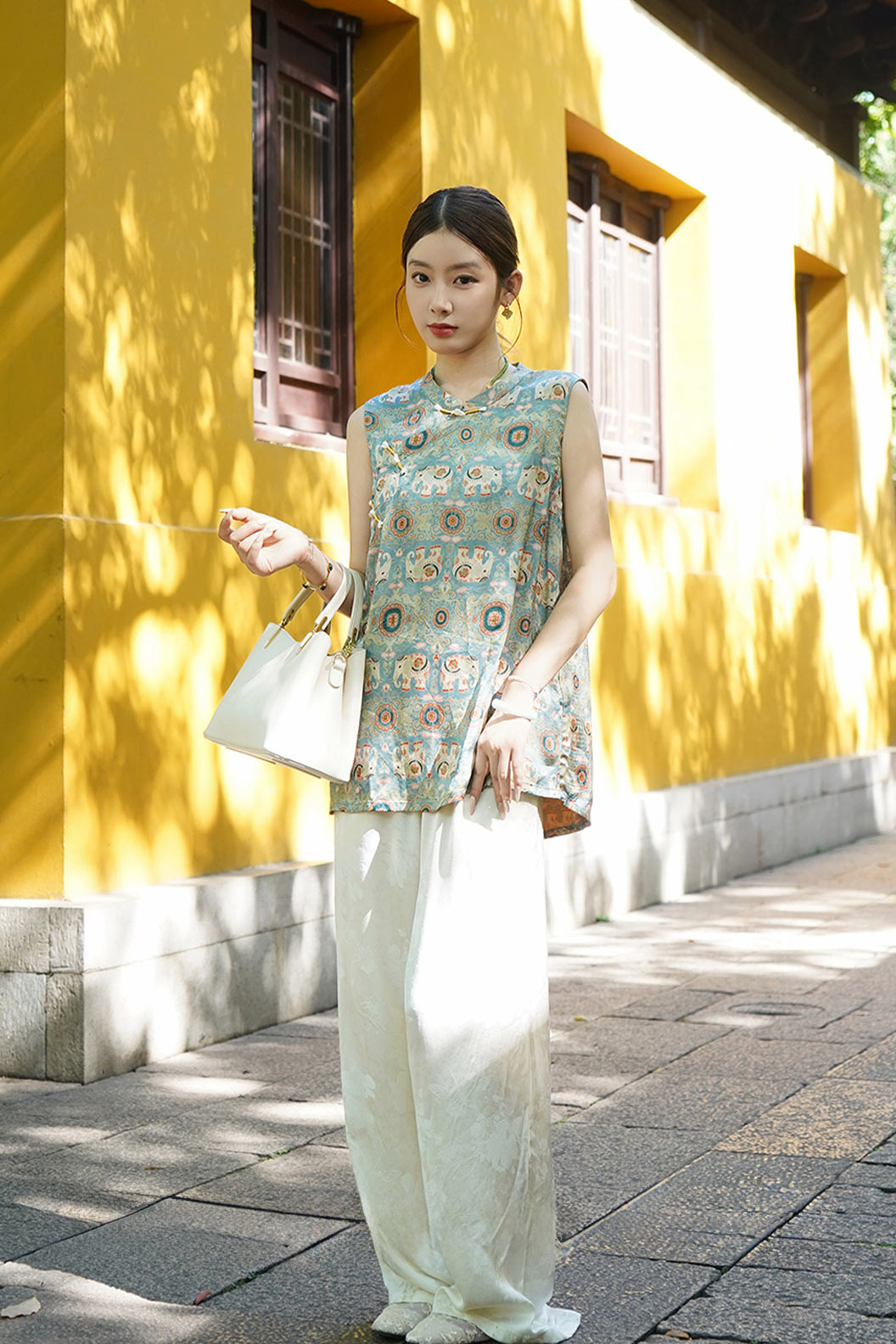 Modern Hanfu Silk Xiangyunsha Chinese Style Sleeveless Blouse Mulberry Silk Hanfu Dress