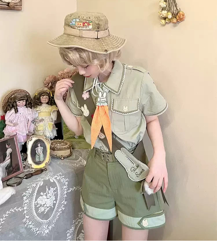 Olive Green Ouji Bunny Set – Short Sleeved Shirt Plus Size Up to 3XL