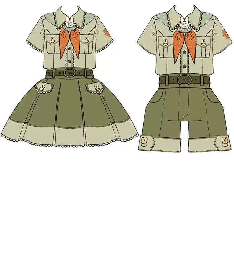 Olive Green Ouji Bunny Set – Short Sleeved Shirt Plus Size Up to 3XL