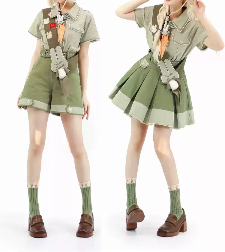 Olive Green Ouji Bunny Set – Short Sleeved Shirt Plus Size Up to 3XL