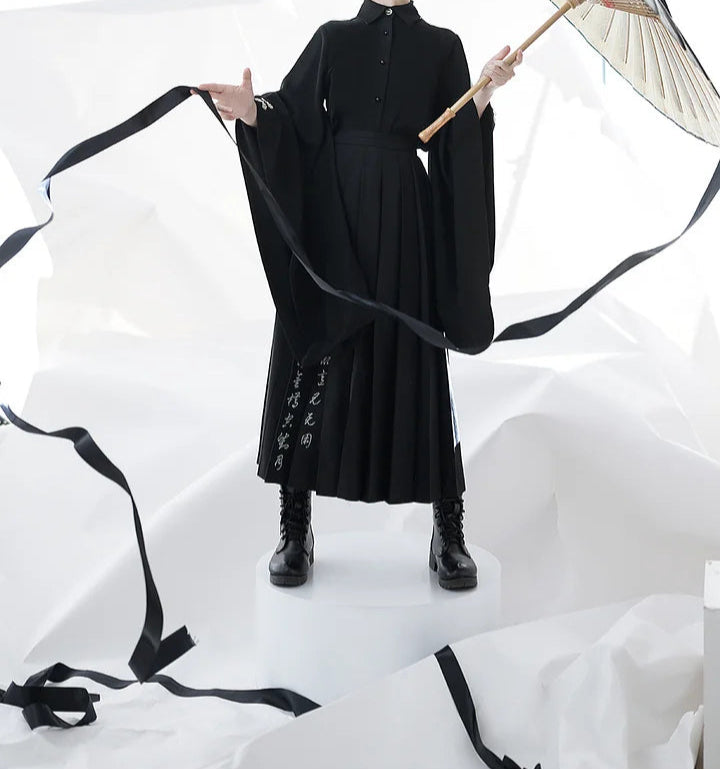 Ouji Goth Lolita Inner Shirt Retro Chinese Style Pointed Neck Big Sleeve Elegant Cape