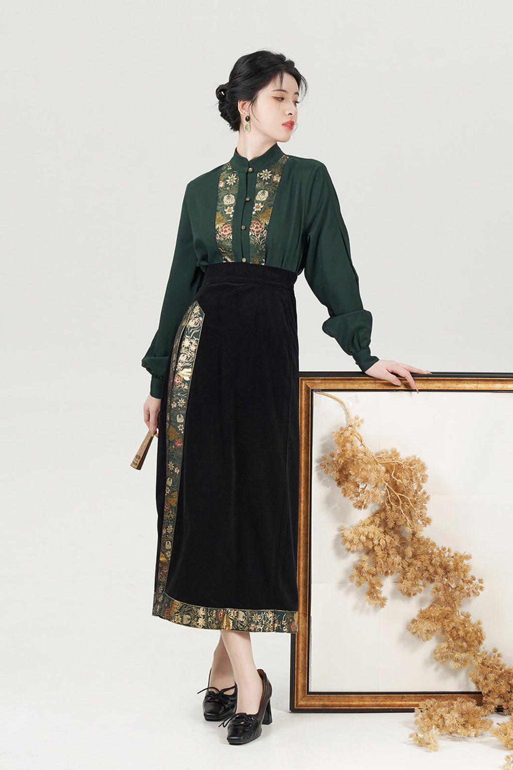 Modern Chinese Dress Fashion Retro Black Hanfu Dress