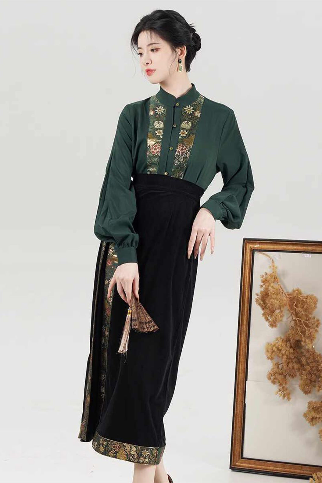 Modern Chinese Dress Fashion Retro Black Hanfu Dress