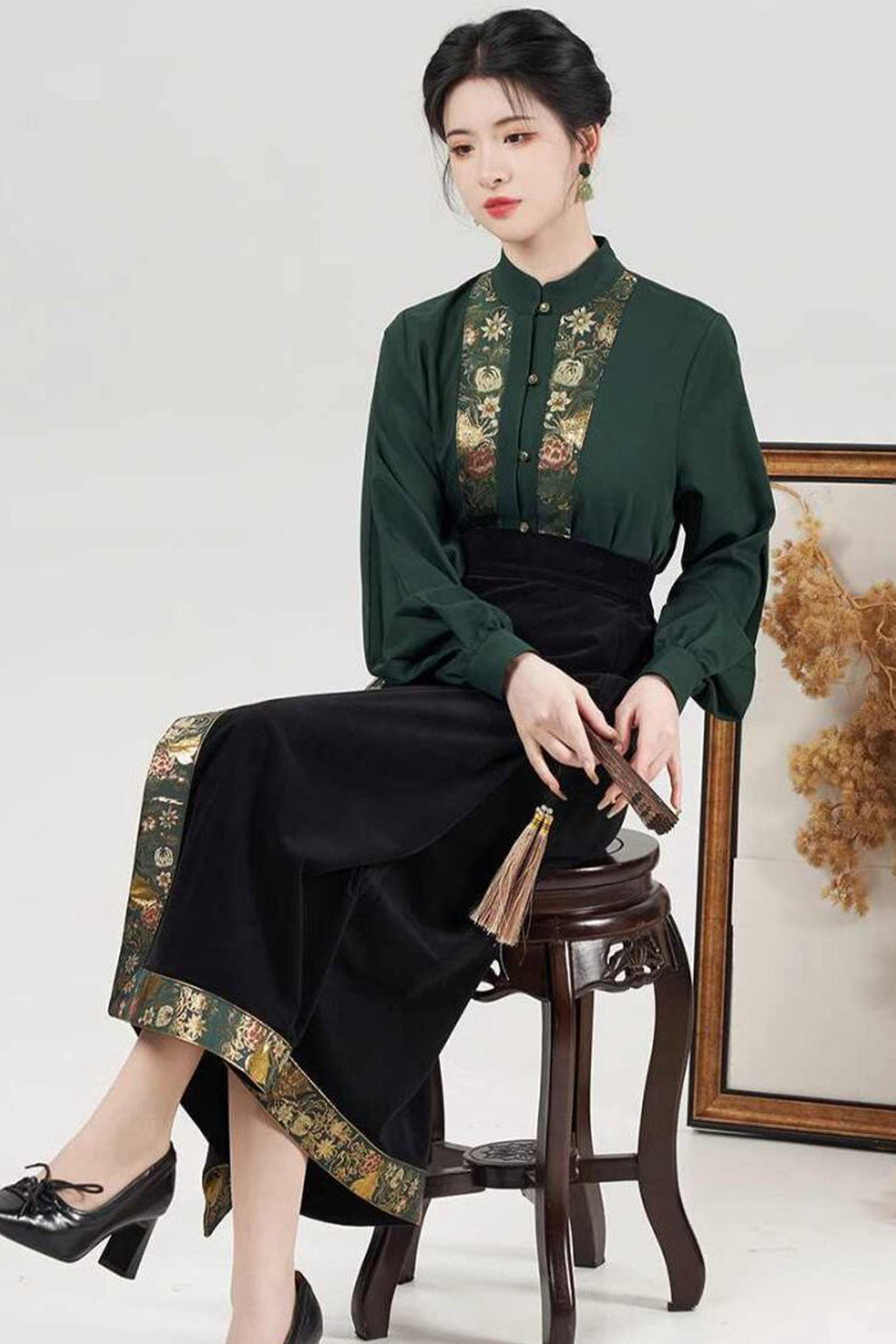 Modern Chinese Dress Fashion Retro Black Hanfu Dress