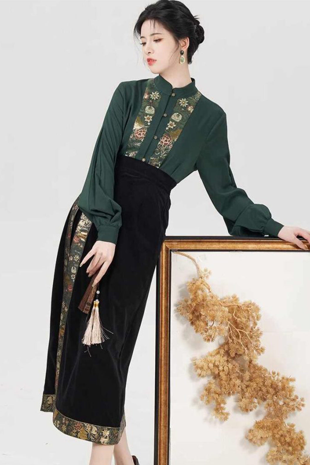 Modern Chinese Dress Fashion Retro Black Hanfu Dress