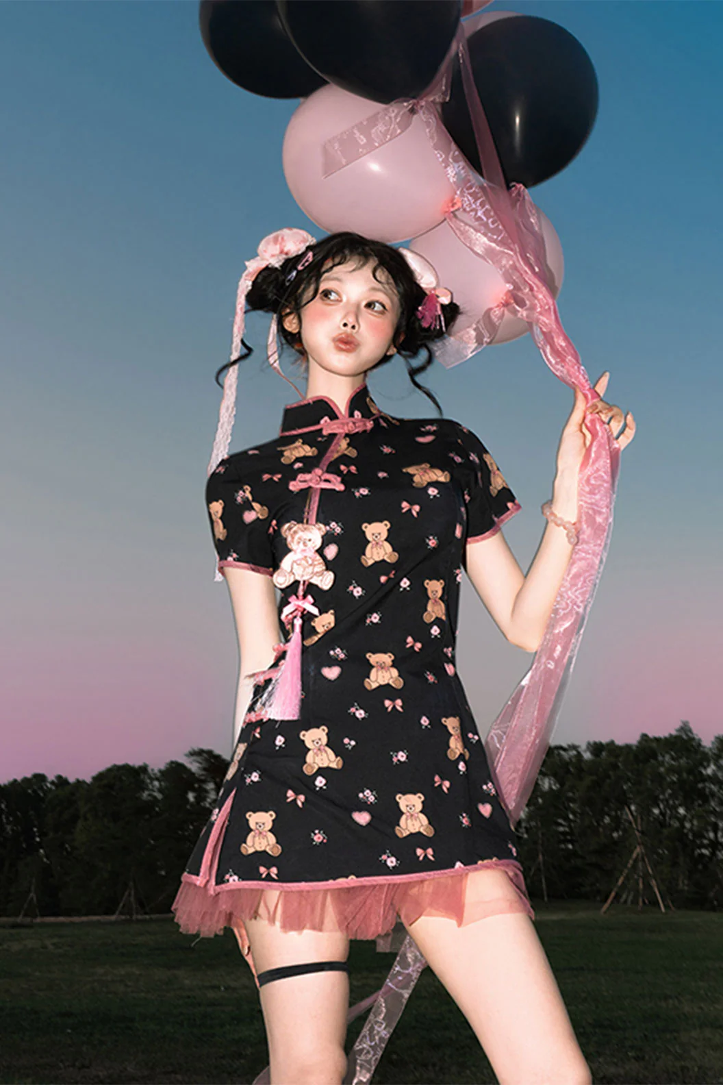 Modern Hanfu Black mandarin dress Cute Chinese Style Dress for Daily Wear  (Preorder)
