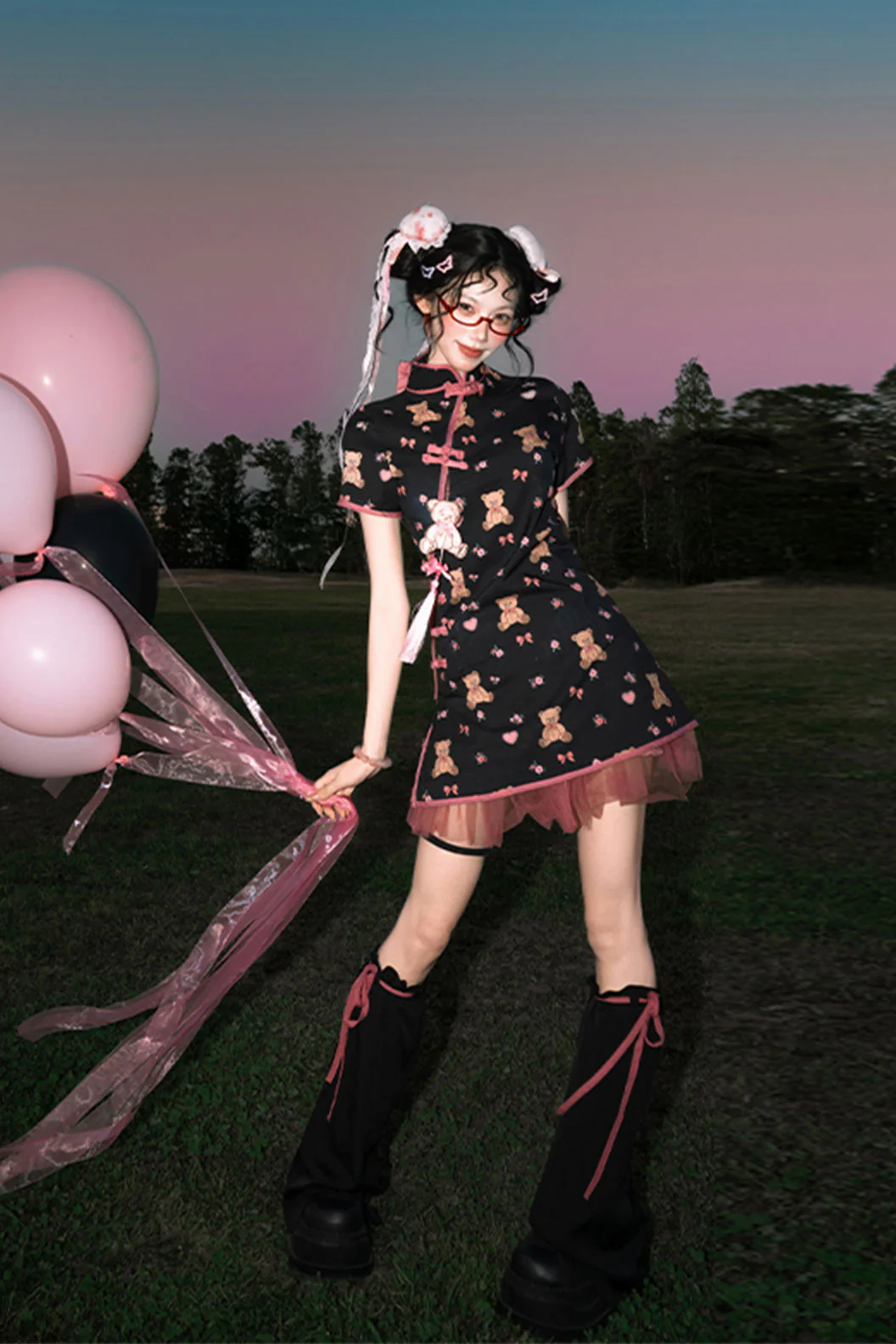 Modern Hanfu Black mandarin dress Cute Chinese Style Dress for Daily Wear  (Preorder)