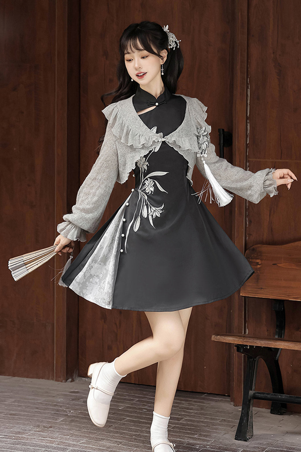 Modern Hanfu clothing Chinese Style Dress Set Black Hanfu dress