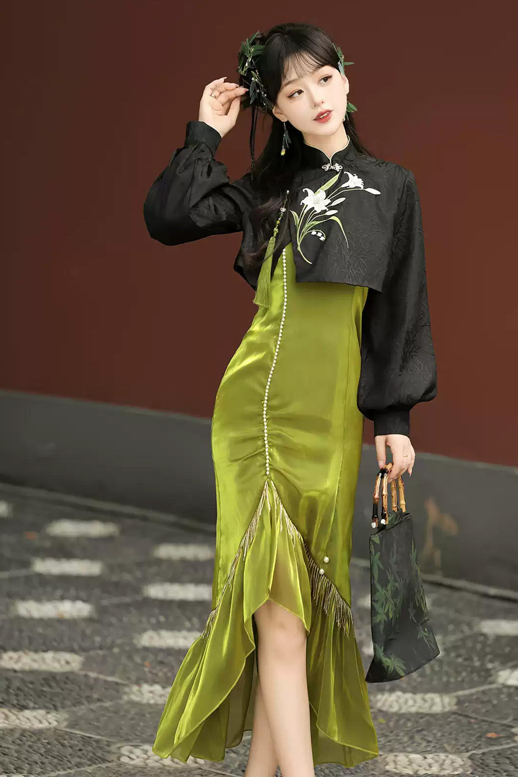 Modern Hanfu clothing Chinese Style Mermaid Skirt Green Hanfu dress