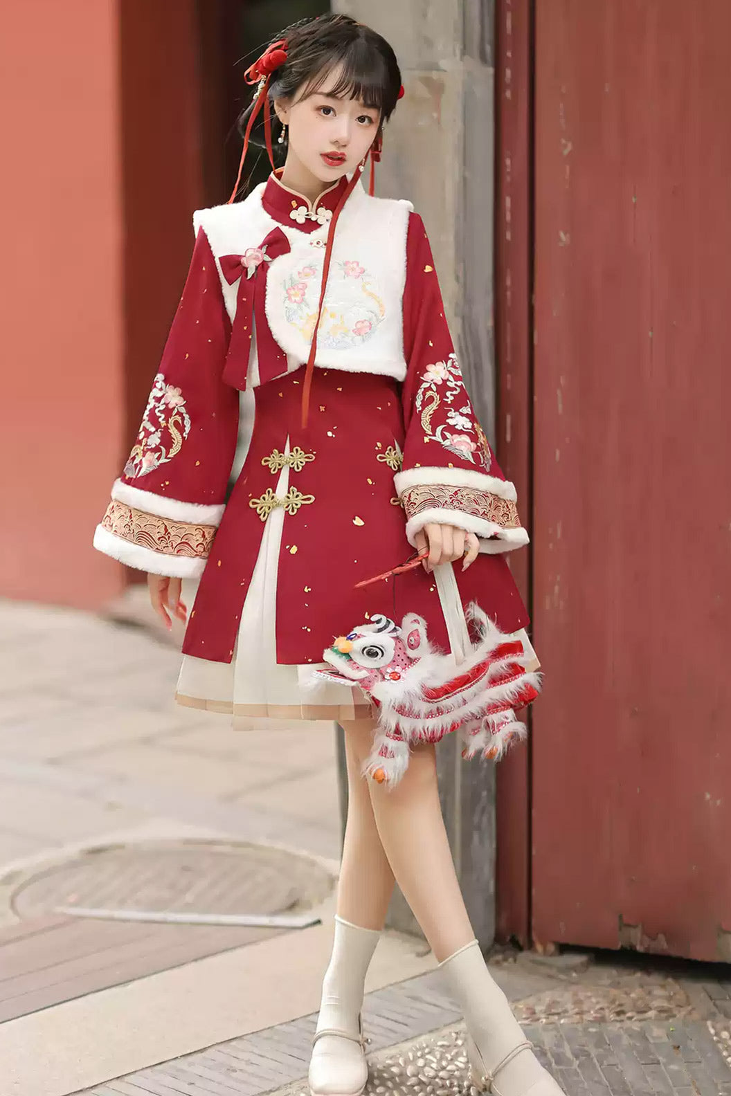 Modern Hanfu clothing Chinese Style Vest Dress Winter Outfit Red Hanfu dress