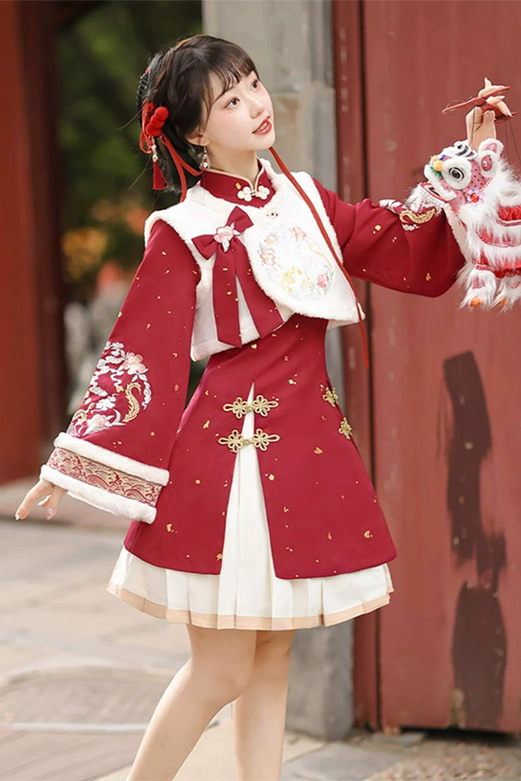 Modern Hanfu clothing Chinese Style Vest Dress Winter Outfit Red Hanfu dress