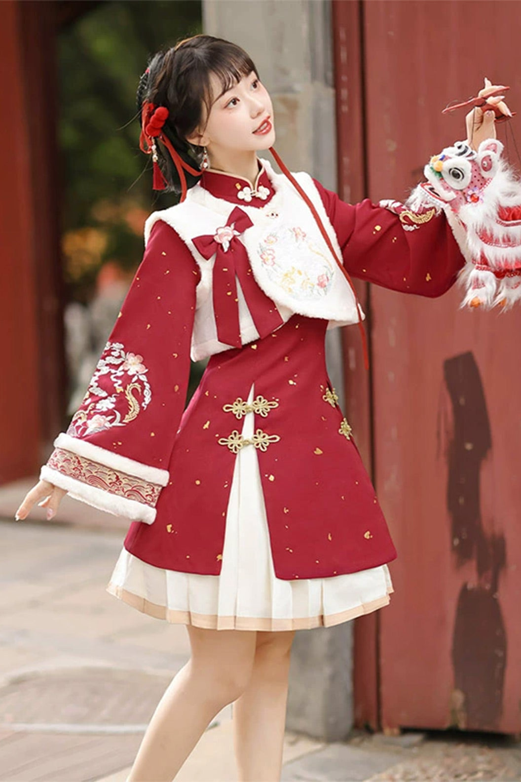 Modern Hanfu clothing Chinese Style Vest Dress Winter Outfit Red Hanfu dress