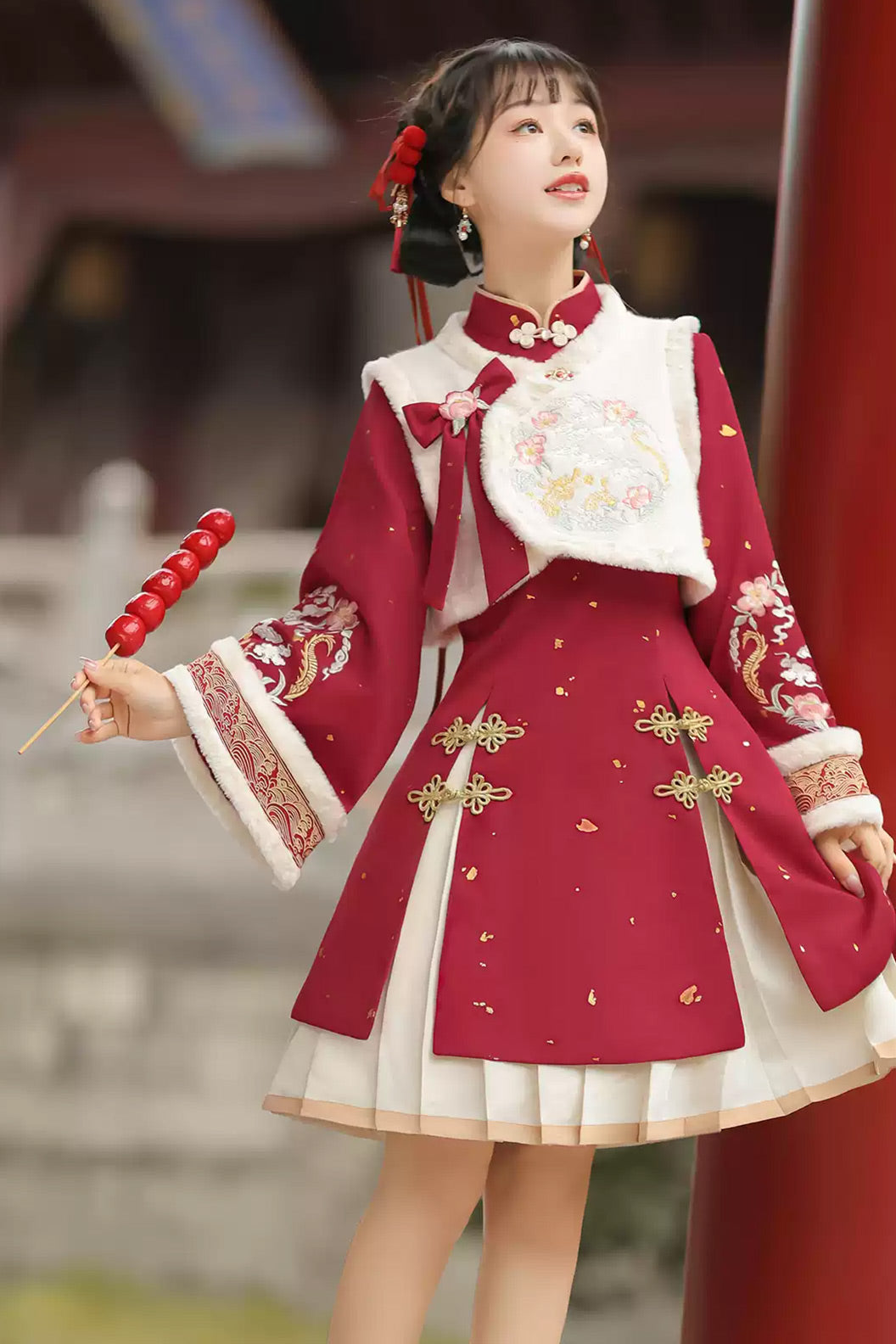 Modern Hanfu clothing Chinese Style Vest Dress Winter Outfit Red Hanfu dress