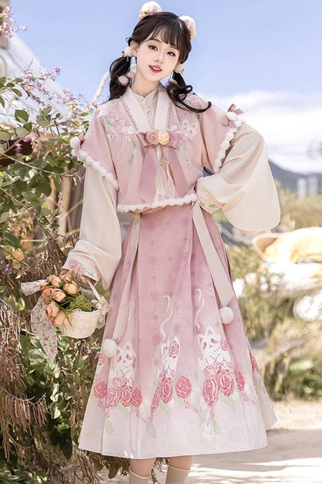 Modern Hanfu clothing Chinese Style Ma Mian Skirt Daily Set Pink Hanfu dress