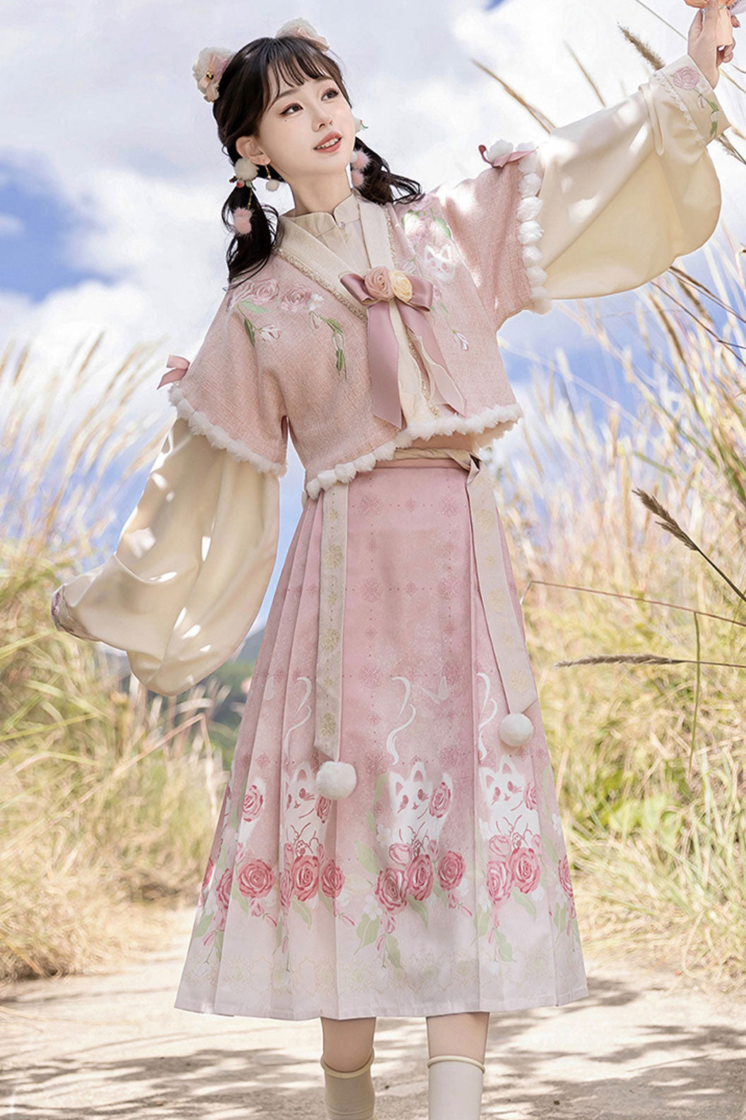 Modern Hanfu clothing Chinese Style Ma Mian Skirt Daily Set Pink Hanfu dress