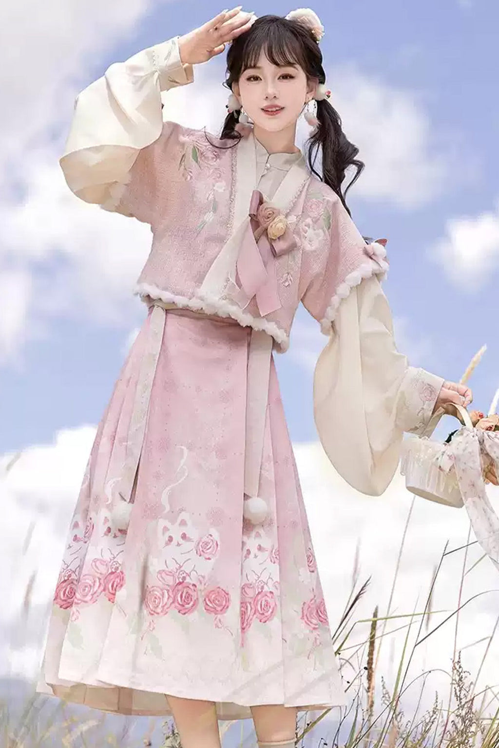 Modern Hanfu clothing Chinese Style Ma Mian Skirt Daily Set Pink Hanfu dress