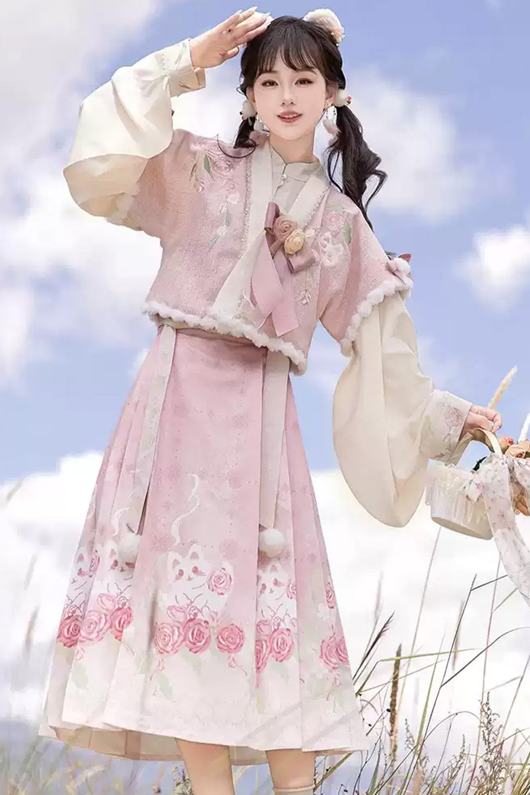Modern Hanfu clothing Chinese Style Ma Mian Skirt Daily Set Pink Hanfu dress