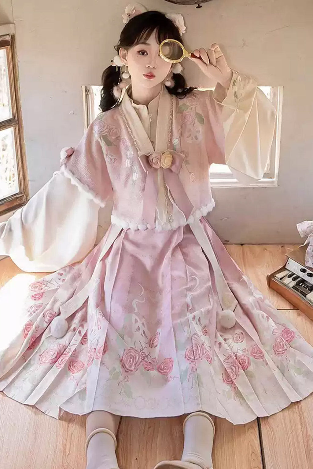 Modern Hanfu clothing Chinese Style Ma Mian Skirt Daily Set Pink Hanfu dress