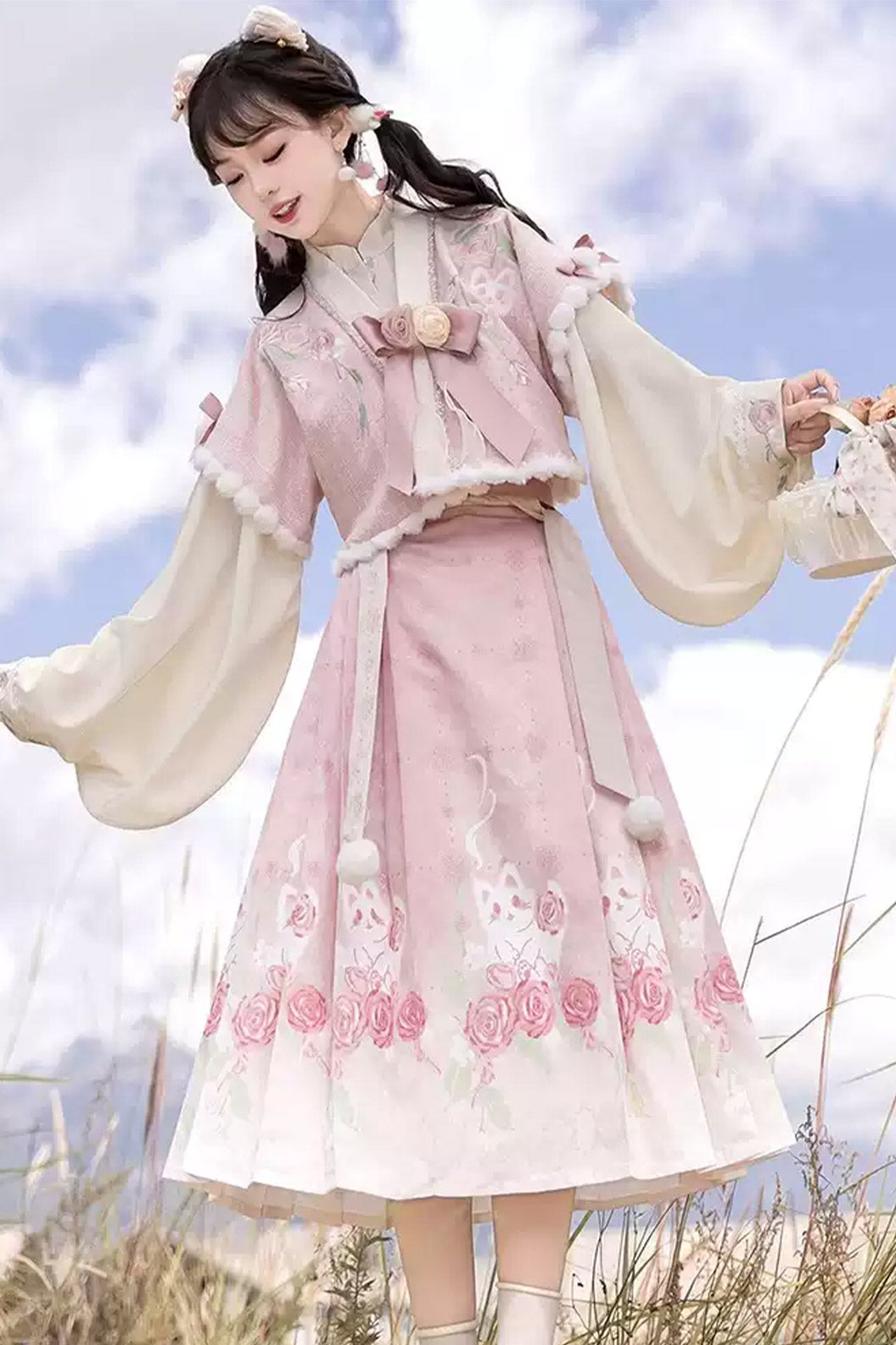 Modern Hanfu clothing Chinese Style Ma Mian Skirt Daily Set Pink Hanfu dress