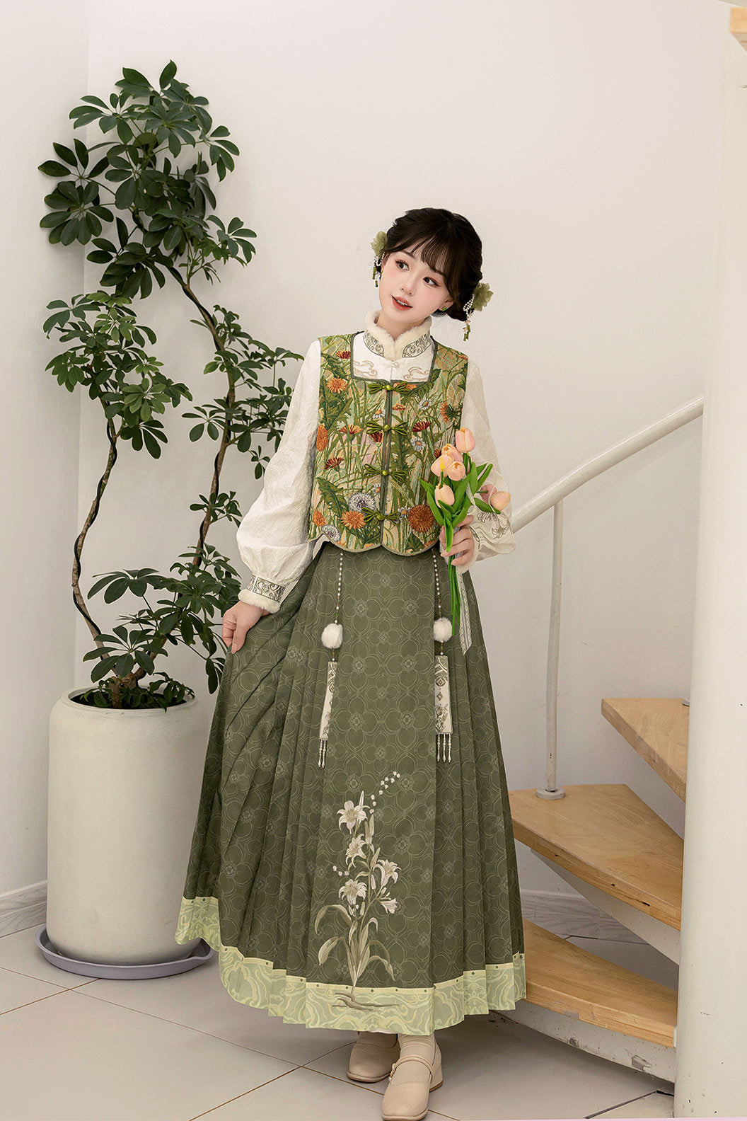 Modern Hanfu Green Hanfu Dress Vintage Mamian Skirt Chinese Style Outfit