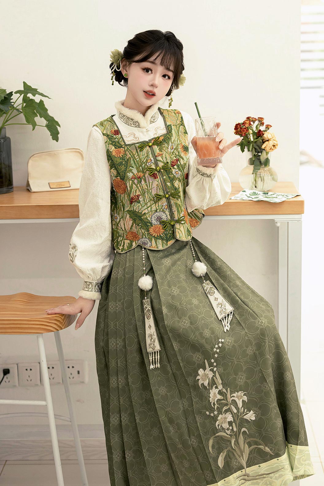 Modern Hanfu Green Hanfu Dress Vintage Mamian Skirt Chinese Style Outfit