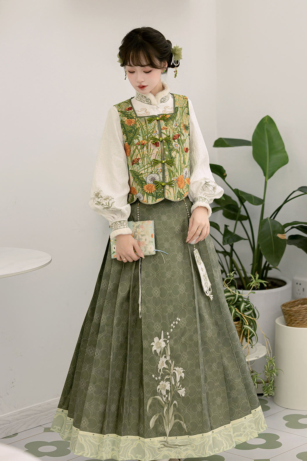 Modern Hanfu Green Hanfu Dress Vintage Mamian Skirt Chinese Style Outfit