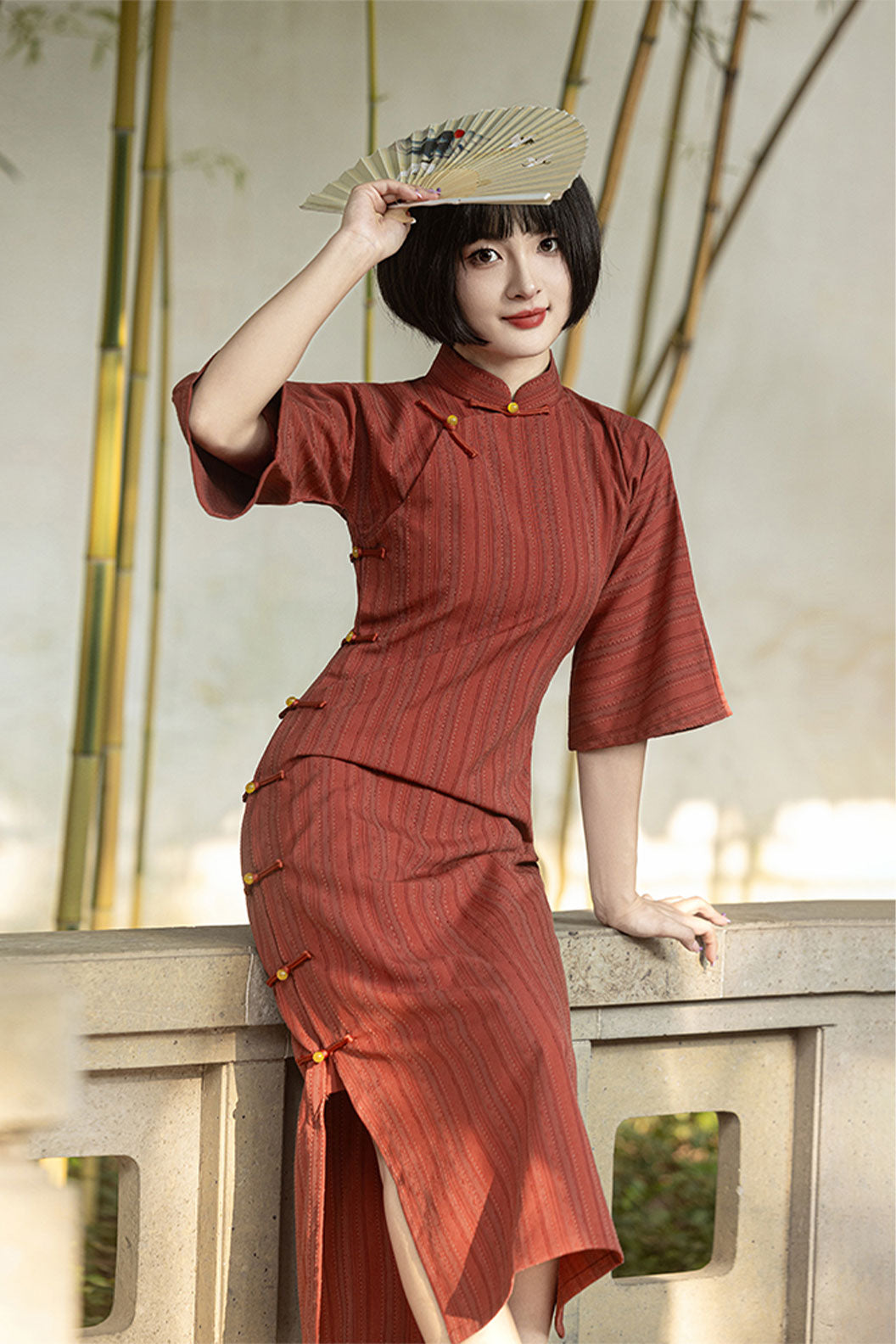 Modern Hanfu Red Qipao Dress Chinese Style