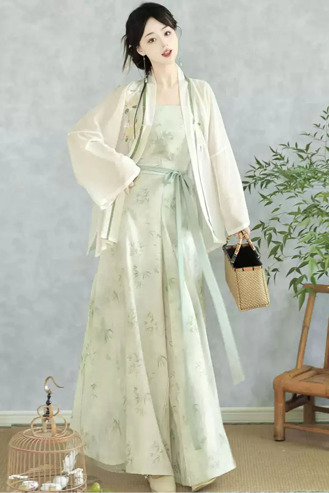 Modern Hanfu Green Embroidered Dress Chinese fashion