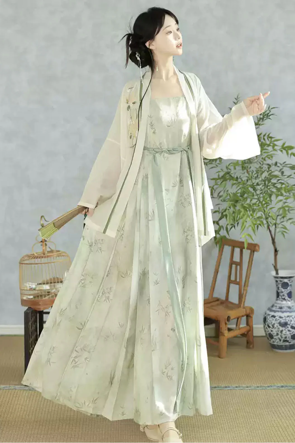 Modern Hanfu Green Embroidered Dress Chinese fashion