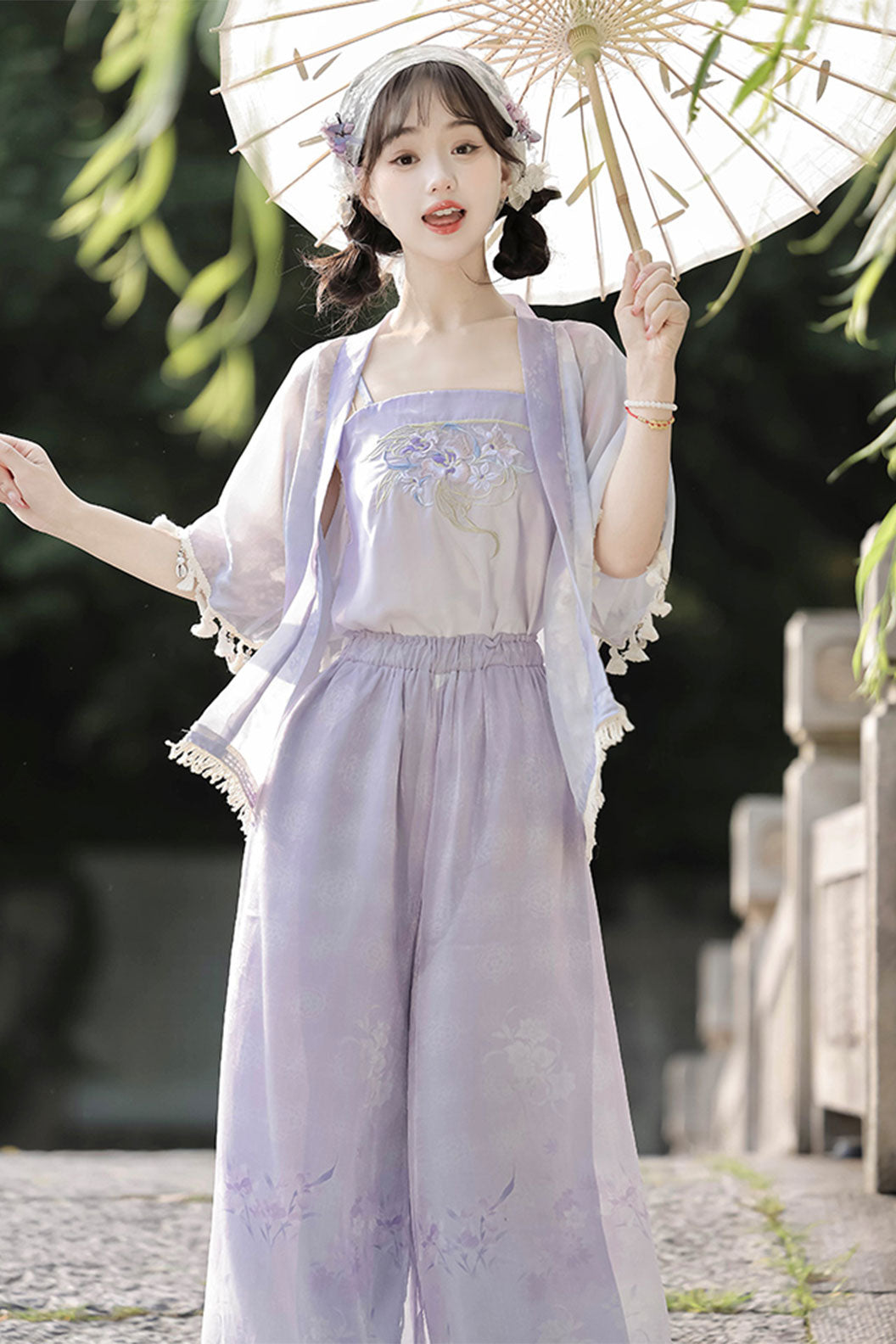 Modern Hanfu with Purple Lantern Pants for Daily Commute
