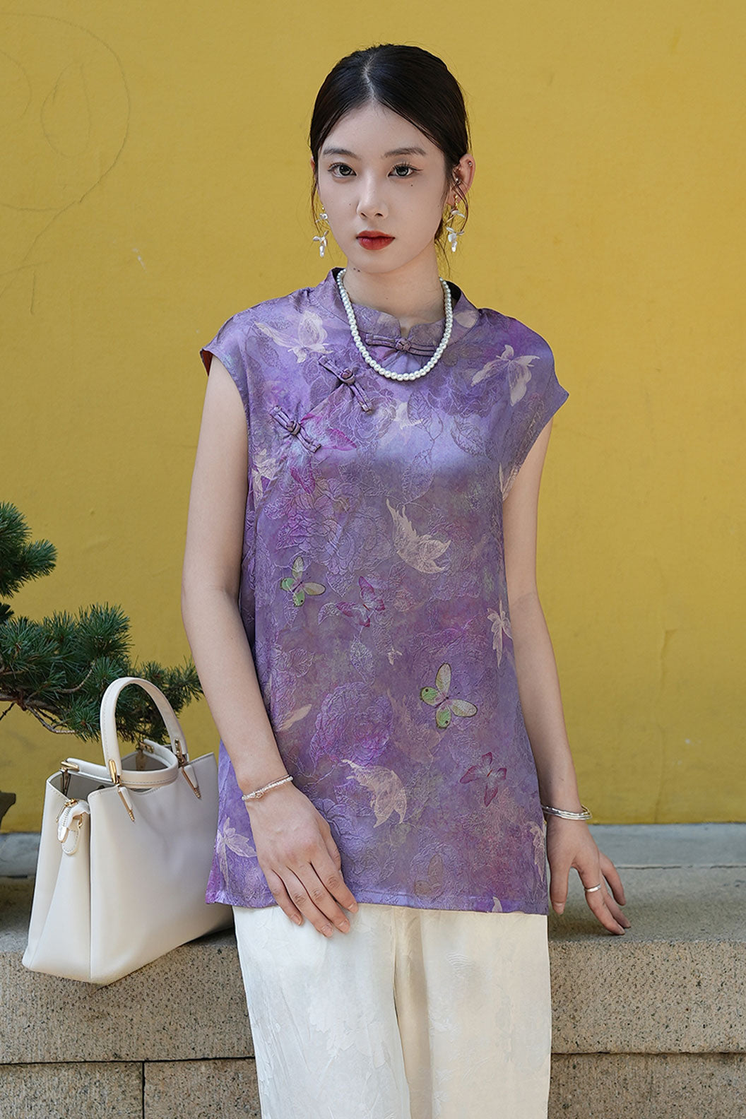 Modern Hanfu Xiangyunsha Chinese Style Sleeveless Blouse  High End Hanfu Dress