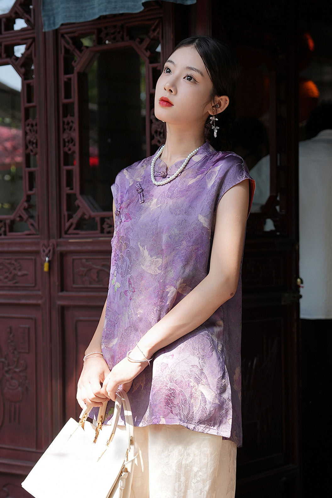 Modern Hanfu Xiangyunsha Chinese Style Sleeveless Blouse  High End Hanfu Dress