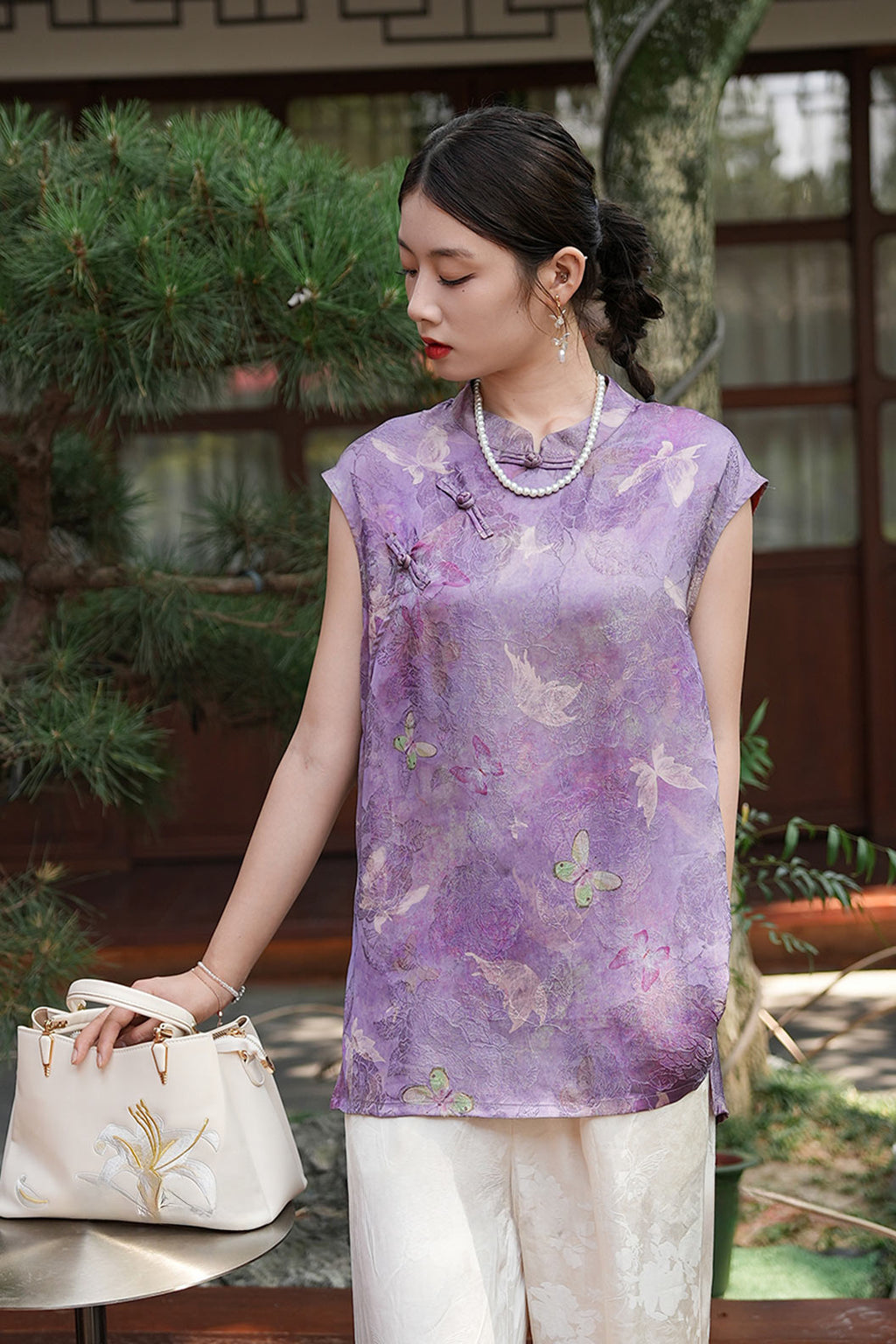 Modern Hanfu Xiangyunsha Chinese Style Sleeveless Blouse  High End Hanfu Dress